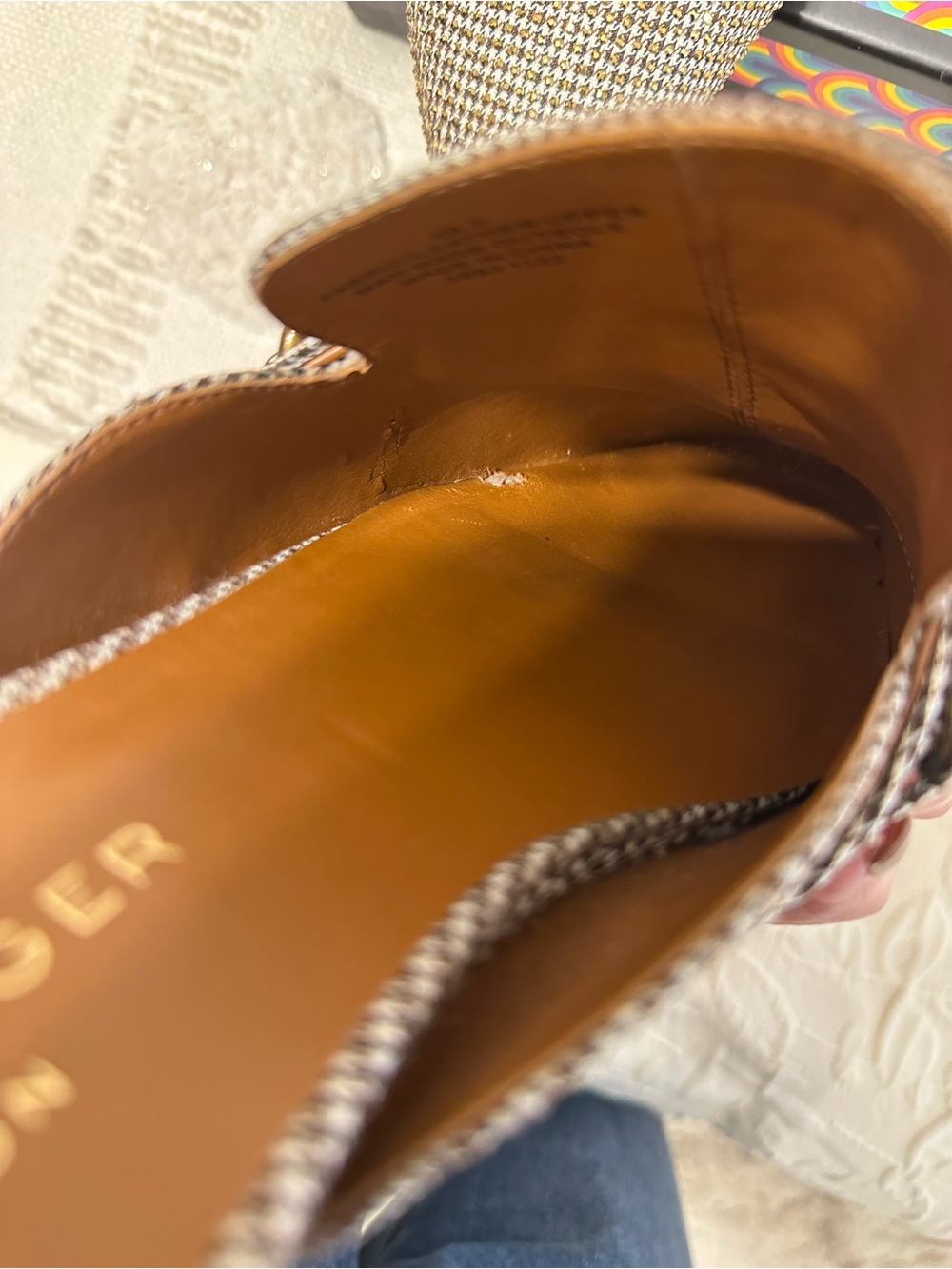 Kurt Geiger Tweed Pointed- Toe Chain Mule in Brown - Picture 2 of 8